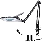 KIRKAS LED Magnifying Lamp with Clamp, 2,200 Lumens Dimmable 28in 12X | Magnifying Glass with Light for Repair Reading Craft Needlework Hobby Workbench Magnifier Dust Cover Adjust Swivel Arm
