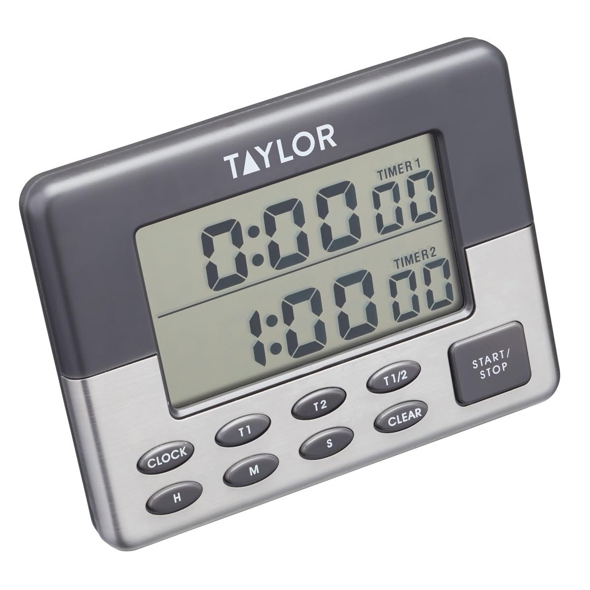 Taylor Kitchen Timer, Pro Dual Digital Timer, 24 Hour Timer, Stopwatch and Countdown Function, Grey & Silver