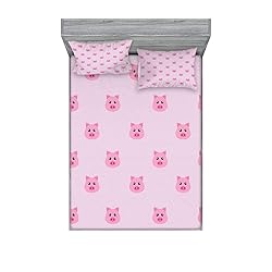 Lunarable Pig Fitted Sheet & Pillow Sham Set, Pig