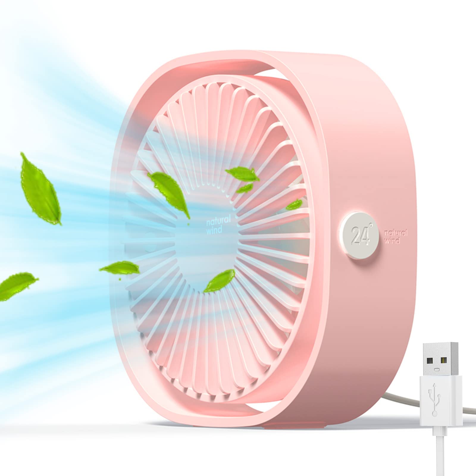Simpeak Mini Usb Desk Fan Cooling quiet portable Pink USB Powered ONLY (No Battery), 3 Speed Setting 360° Adjustable Swivel for Home and Travel