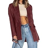 Pepochic Womens Oversized Leather Jacket Long Sleeve Faux Leather Blazer Lapel Button Down Leather Shacket Coat with Pockets