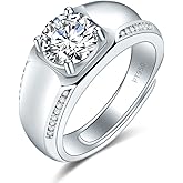 Shiny Full Diamond Ring 2Carat Round Cut Cubic Zirconia Promise Ring Wedding Ring for Men Silver Ring CZ Cocktail Ring Eternity 950 Platinum Simulate Moissanite Ring Adjustable Ring 031