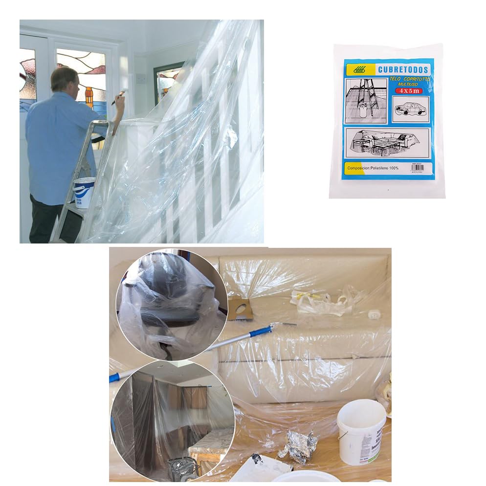 GIANT 4 x 5m (13 x 16ft), Clear Plastic Sheet for Furniture & Floor Protection, Waterproof Plastic Sheeting for Painting & Covering