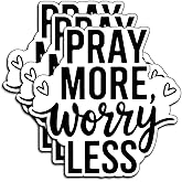 (3Pcs) Pray More Worry Less Stickers Christian Inspirational Bible Verse Quote Waterproof Vinyl Decal for Kindle Water Bottle Bumper Car Hard Hat Phone Laptop Religious Scripture Prayer Gifts - 3"