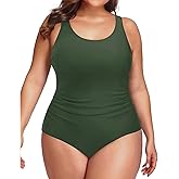 Daci Women Plus Size One Piece Swimsuit Athletic Tummy Control Ruched Bathing Suit with U-Back