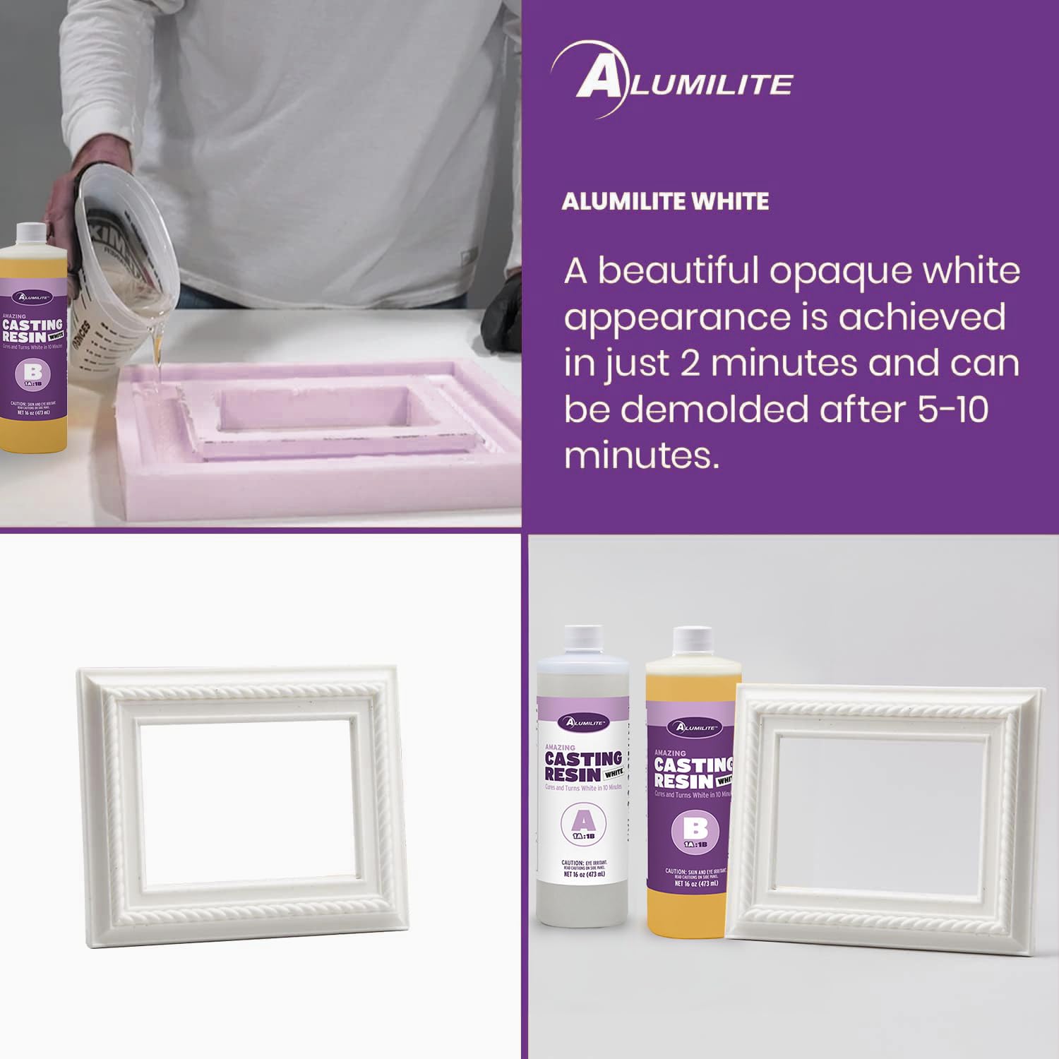 Alumilite Amazing White Casting Resin Kit, 32 oz (16 oz Part A + 16 oz Part B) – Ideal for Pouring Small to Large Durable Pieces, Arts, Crafts, Jewelry, and Decorative Items, 10-Minute Cure Time