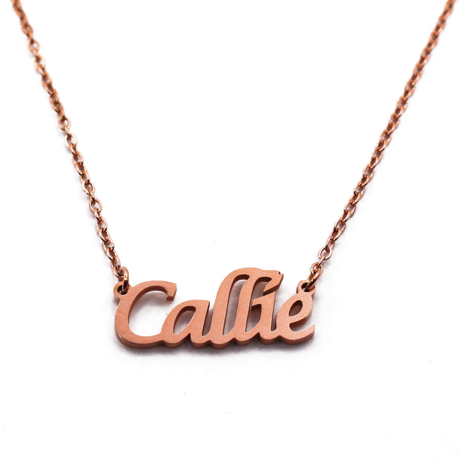 Kigu Callie Personalised Name Necklace 18ct Rose Gold Plated, Custom Dainty Name Pendants, Jewellery for Ladies, Girlfriend, Mother, Sister, Friends