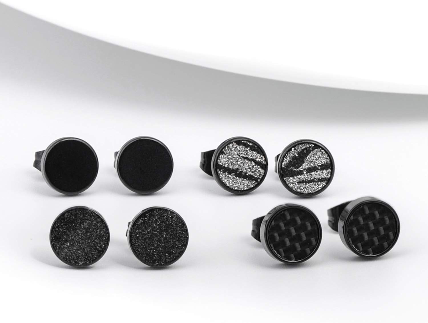 Feilok Cool 8mm Mens Stainless Steel Stud Earrings Women Piercing Ear Plug Tunnel Set of 4 works, Black, 8 mm - Image 4