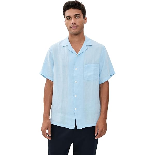 Amazon.com: NN07 Men's Julio Linen Camp Shirt, Navy Blue, S