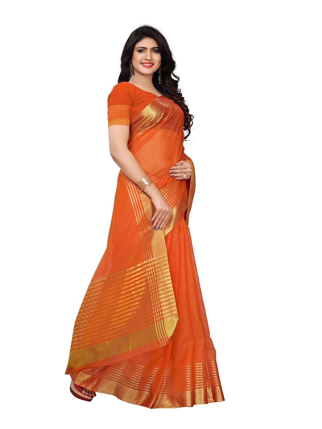 varayu women's cotton silk gold stripes solid kota doria saree