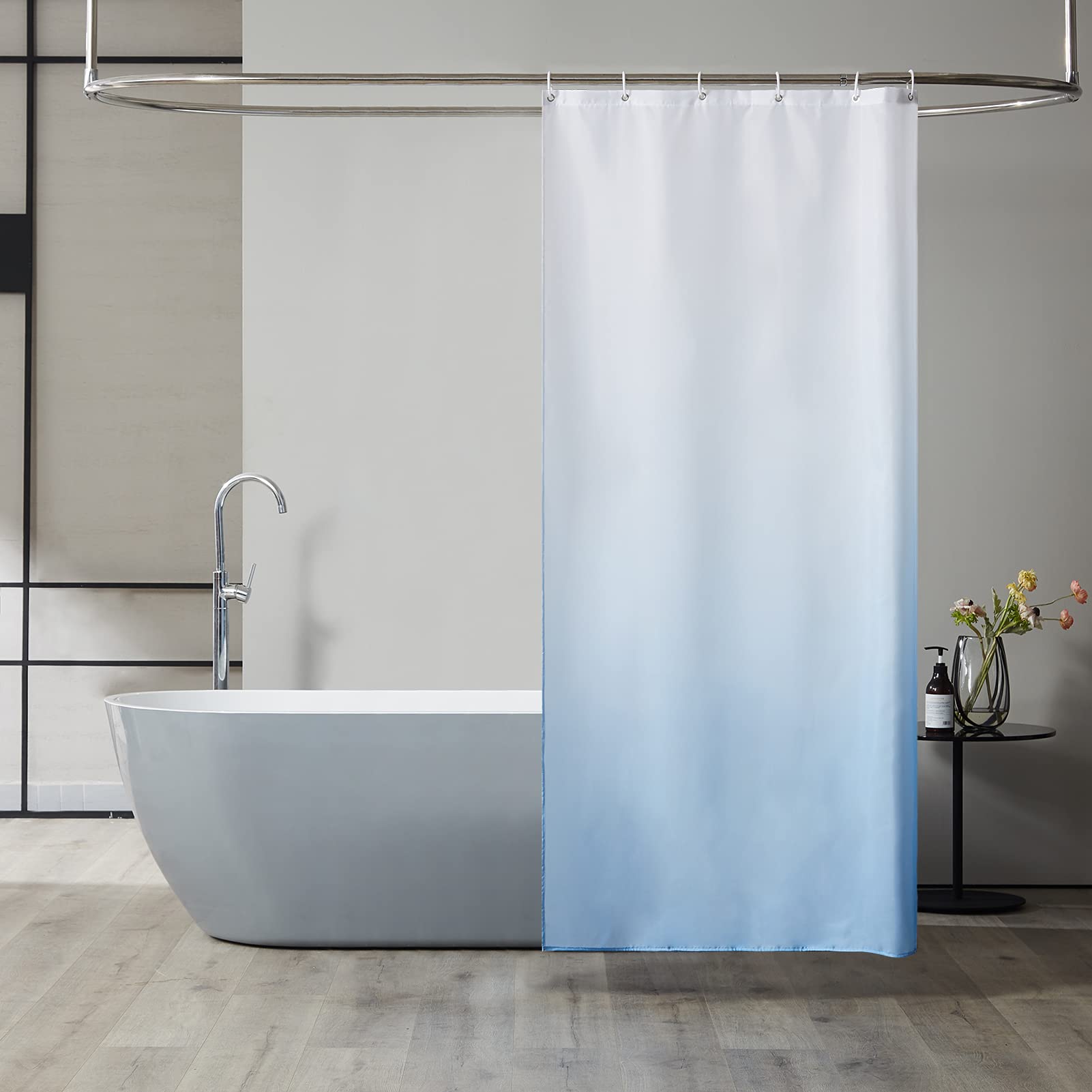 Furlinic Narrow Shower Curtain Waterproof Mildew Resistant White to Sky Bath Curtains Fabric 90x180cm for Bathroom with Weighted Hem 72 Inch Long.