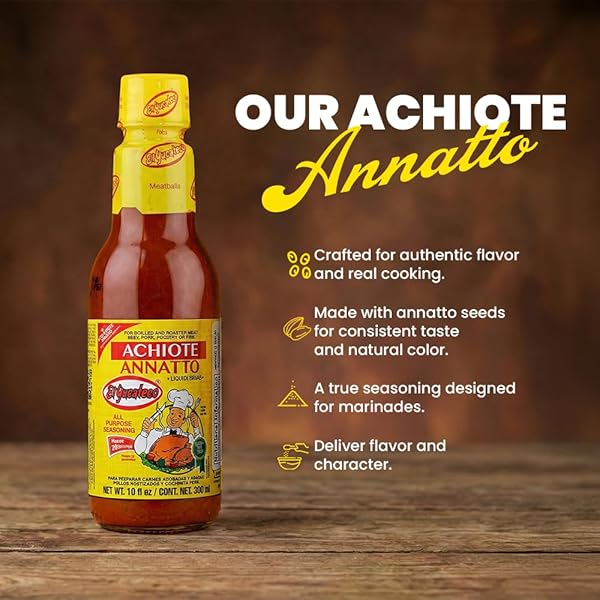 EL YUCATECO ACHIOTE ANNATTO CONDIMENTED LIQUID, AUTHENTIC MEXICAN MARINADE AND SEASONING, TRADITIONAL ANNATTO SAUCE FOR CHICKEN, PORK, SEAFOOD AND COCHINITA PIBIL, 10 FL OZ (PACK OF 1)