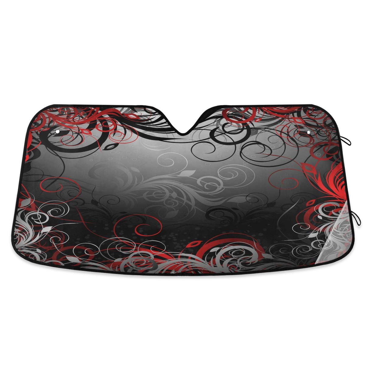 Photo 1 of KEEPREAL Black Red Floral Windshield Sun Shade Universal Fit Car Sunshade-Keep Your Vehicle Cool, UV Sun and Heat Reflector