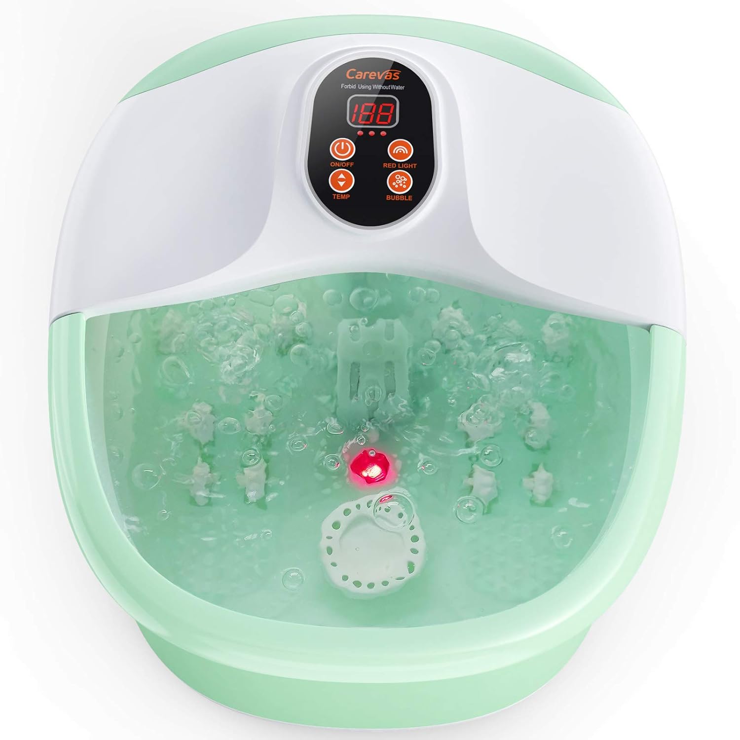 Carevas Foot Bath Massager, Heated Foot Soaker with O2 Bubbles, 14 Massaging Rollers for Tired Feet Stress Relief Home Use: Beauty