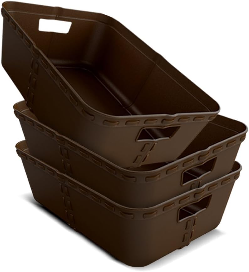 Large Plastic Wicker Storage Basket - Multifunctional: laundry organizer, container, basket, storage box - Ideale organizer for your home - 11.2×8×3.5 inches - PCK3