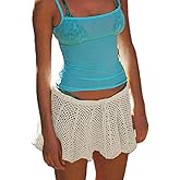 Bocymolay Crochet Cover Up Skirt for Women Hollow Out Knit Bikini Swimwear Summer Beach Mini Skirt