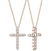 CYW 1.10/3.30 Carat Moissanite Sapphire Ruby Emerald Cross Pendant Necklace for Women Men, Solid 925 Sterling Silver Chain Pendant, Wedding Anniversary Christmas Jewelry