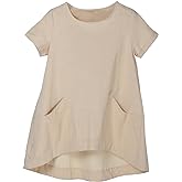 Minibee Women's Cotton Linen Short Sleeve Tunic/Top Tees