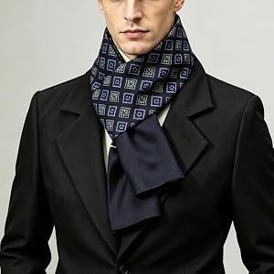 Blue Silk Scarf for Men Vintage Style Neck Wrap