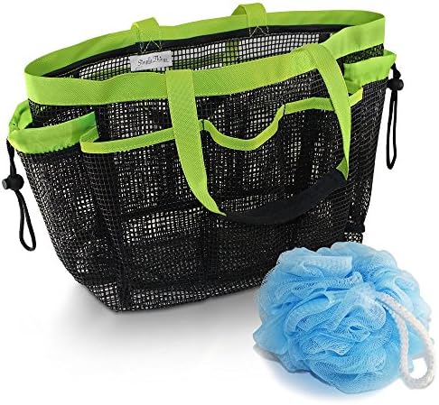 Simply Things Heavy Duty Mesh Shower Bag Caddy and Tote with 9 Storage Compartments and 2 Reinforced Handles, This Mesh Shower Bag is Quick Drying for Dorm, Gym, Camping, or Travel (lime)