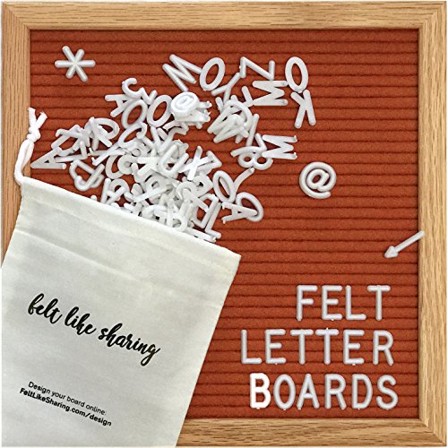 Red Felt Letter Board 10x10 Inches. Changeable Letter Boards Include 300 White Plastic Letters & Oak Frame.