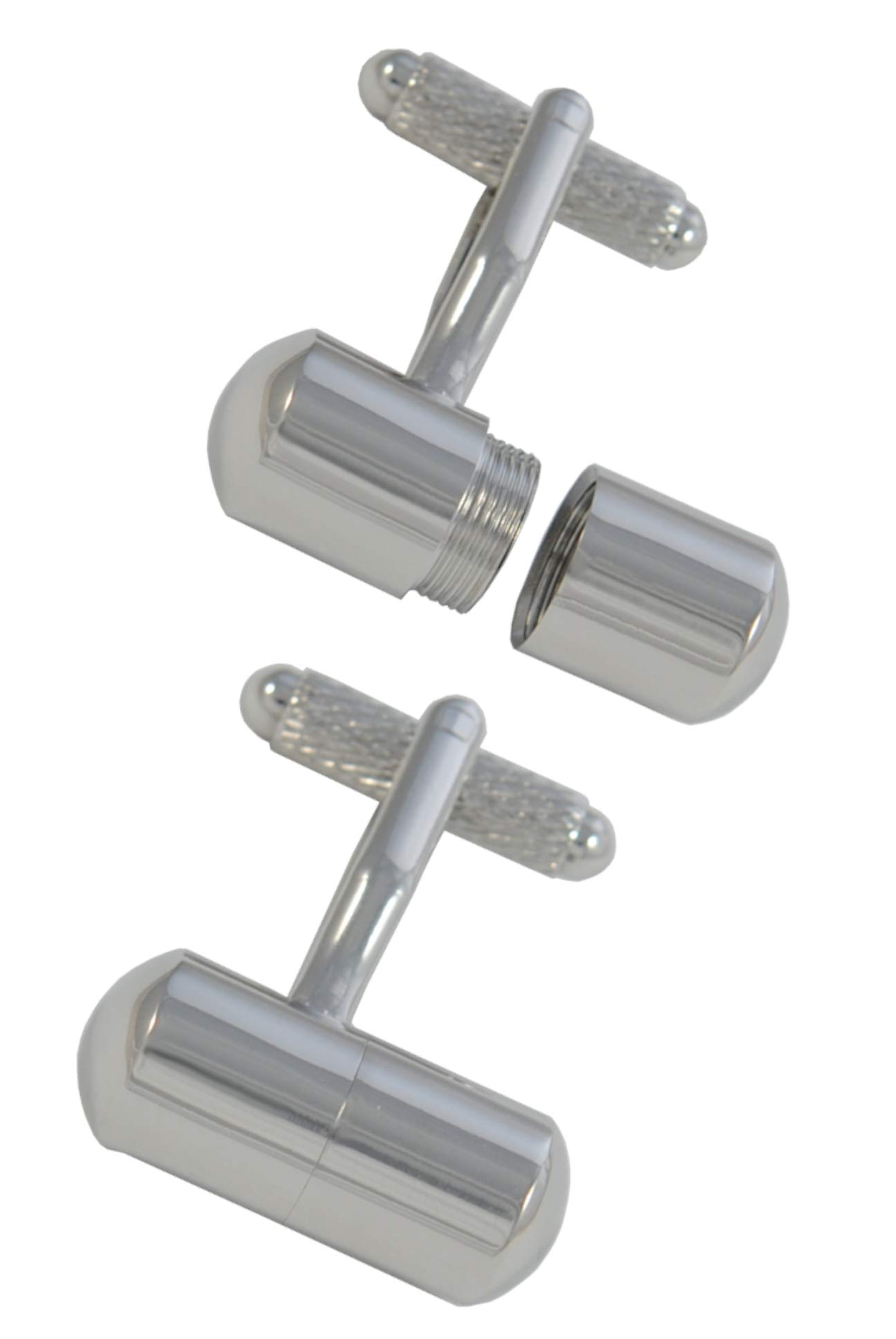 Cufflinks for Men + Presentation Box - Silver Colour - Secret Capsule - Brass Metal - Unscrews to Reveal Secret Compartment - One Pair
