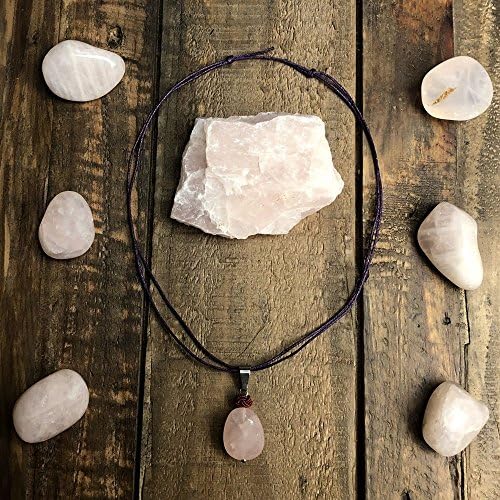 Rose Quartz Crystal Explorer Kit Pendant Necklace, Rough Specimen, and Tumbled Stones (Small Set)