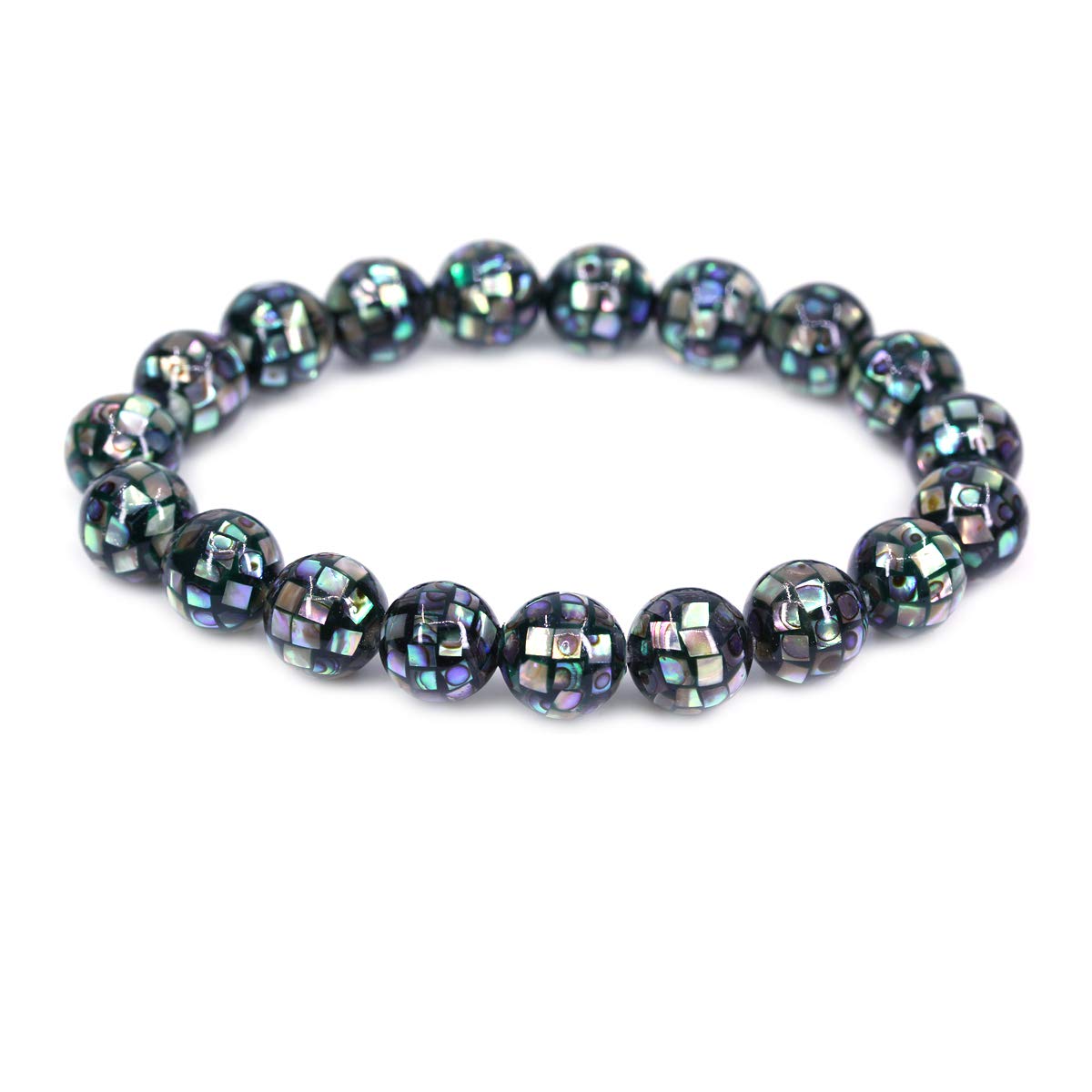 CHENYUE Natural Mosaic Abalone Shell Gemstone 10mm Round Beads Stretch Bracelet 7" Unisex โ image 1
