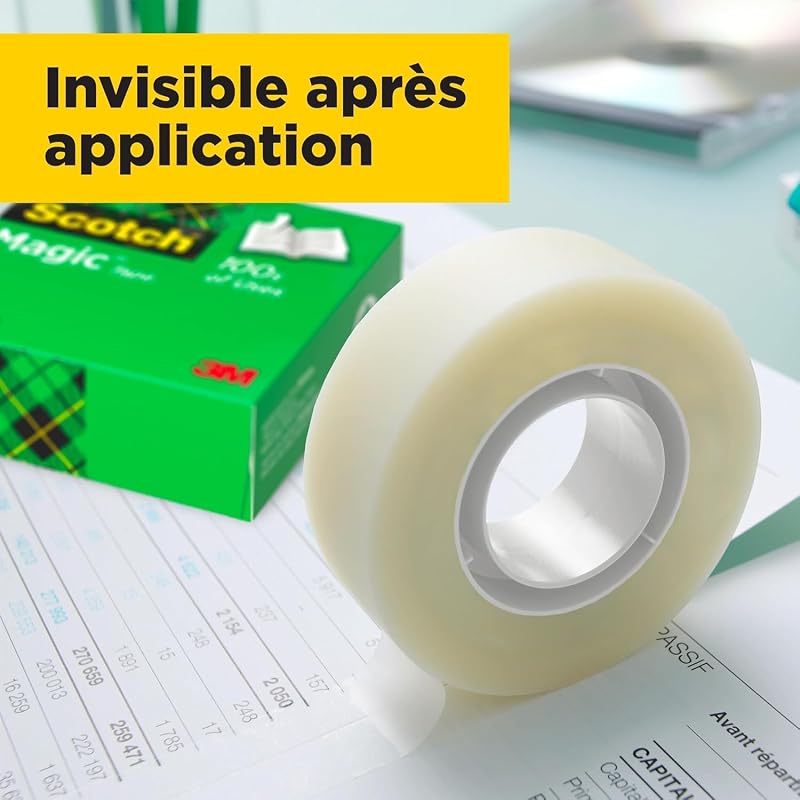 Magic Ruban Adhésif Invisible, Pack Éco, 8 Rouleaux, 19 mm x 33 m