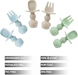 PandaEar 6 Pack Silicone Baby Weaning Spoons Forks Set Blue Green Tan view 6