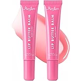 Deep Hydrating Lip Butter Balm - Hydrating Lip Treatment with Glossy Finish, Shea Butter, Vitamin E, Peptides & Hyaluronic Acid - Vegan, Non-Sticky, Lip Care - 2 Pack (Sheer Pink-Unscented)
