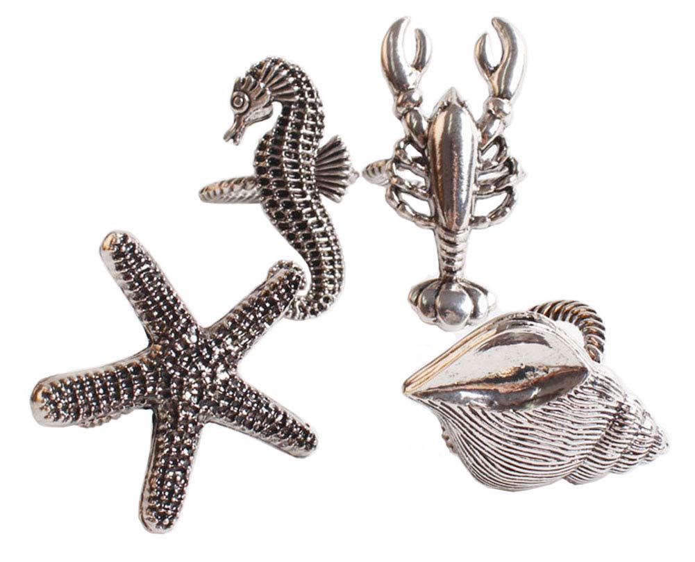 Fennco Styles Decorative Coastal Sea Creatures Design Napkin Rings - Set of 4 (Sea Creatures)