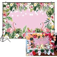 Funnytree 7x5ft Pink Flamingo Birthday Backdrop Summer Tropical Hawaiian Floral Photography Background for Flamingle Boy Girl Party Plam Flower Baby Shower Decorations Photo Booth Cake Table Banner