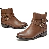 VJH confort Women's Ankle Boots,Round Toe Low Heel Comfort Elastic Booties with Side Zipper Buckle Strap