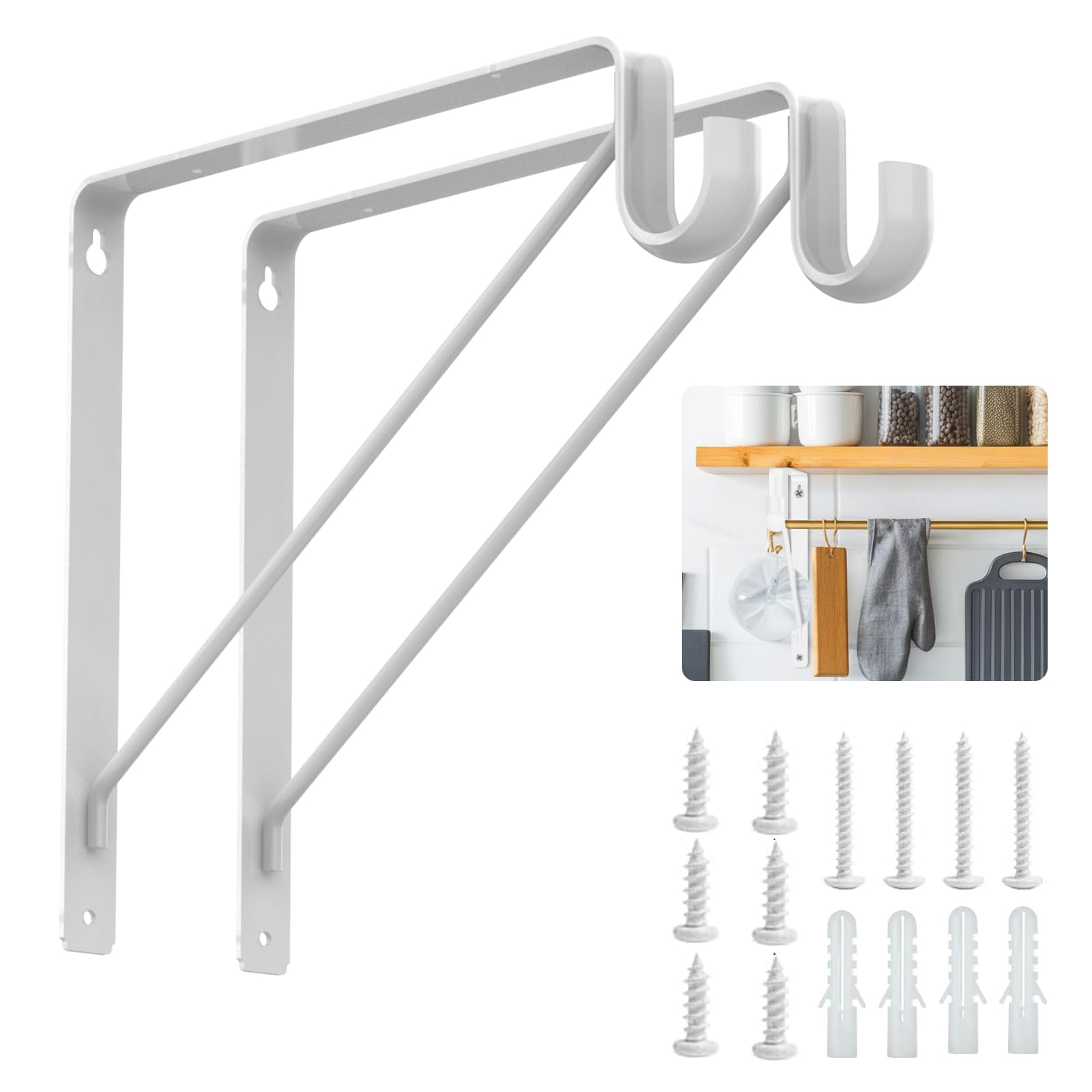 Photo 1 of Pisman Closet Rod Bracket White 10" 2PCS,Heavy Duty Shelf Brackets for Closet Storage, Laundry Room Storage White 2PCS.