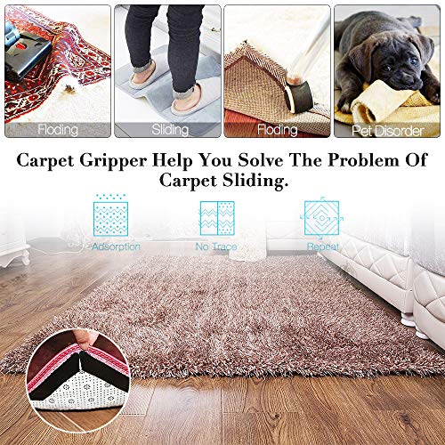 ZC GEL Rug Gripper with Super Stickiness, Upgraded Carpet Gripper Double Sided Anti Curling Non Slip Washable & Reusable Rug Grippers for Hardwood Floors and Area Rugs, Black 16 pcs
