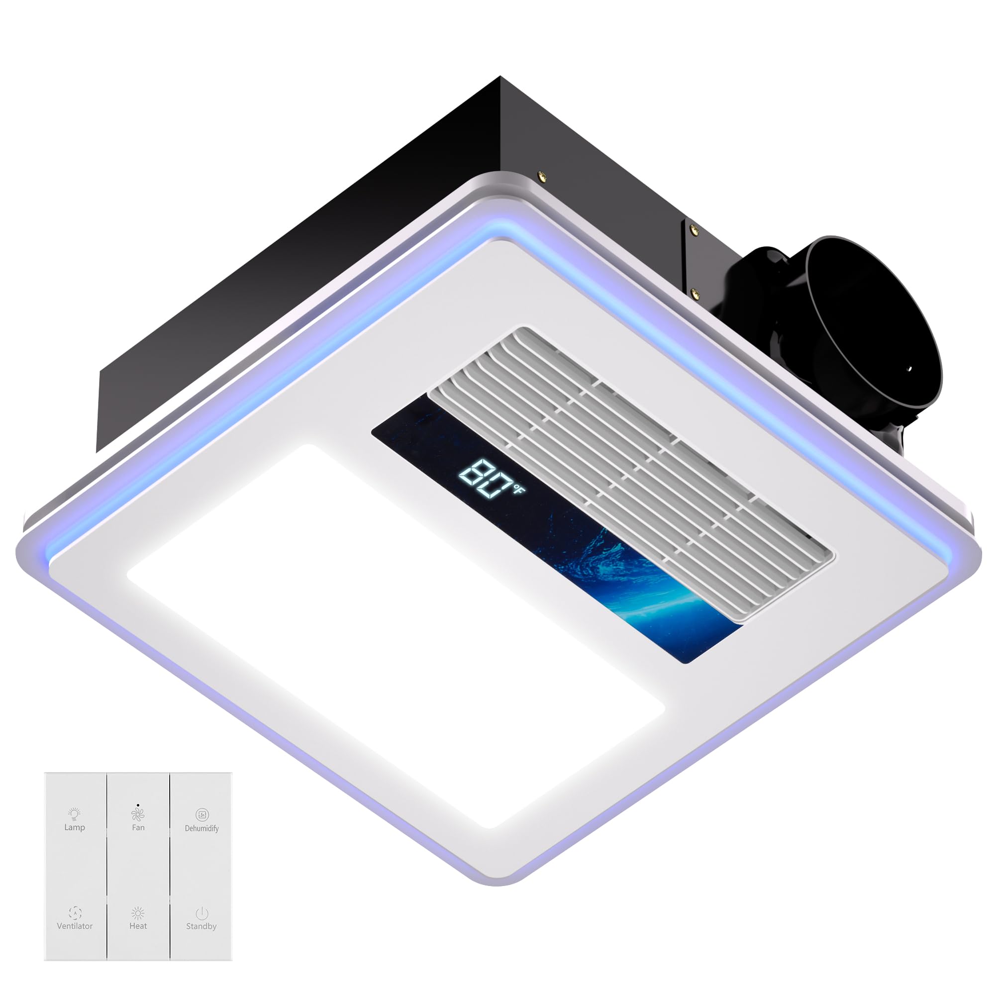 Photo 1 of Oeukas 4 in 1 Bathroom Exhaust Fan with Light and Heater, 1800W Heating Power, 40W Quiet Vent Fan - 190 CFM & 1.0 Sone Bath Fan with Light, 1500lm LED Light, Easy to Install, Remote Control, UL Listed