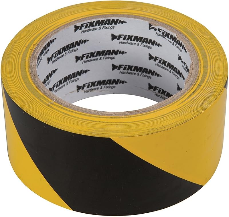 FIXMAN Hazard Warning Tape 50mm x 33m Black Yellow Floor Safety Marking