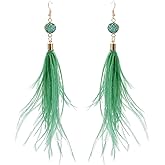 RUOFFETA Long Feather Earrings for Women, Bohemian Elegant Delicate Faux Druzy Charms Dangle Earrings