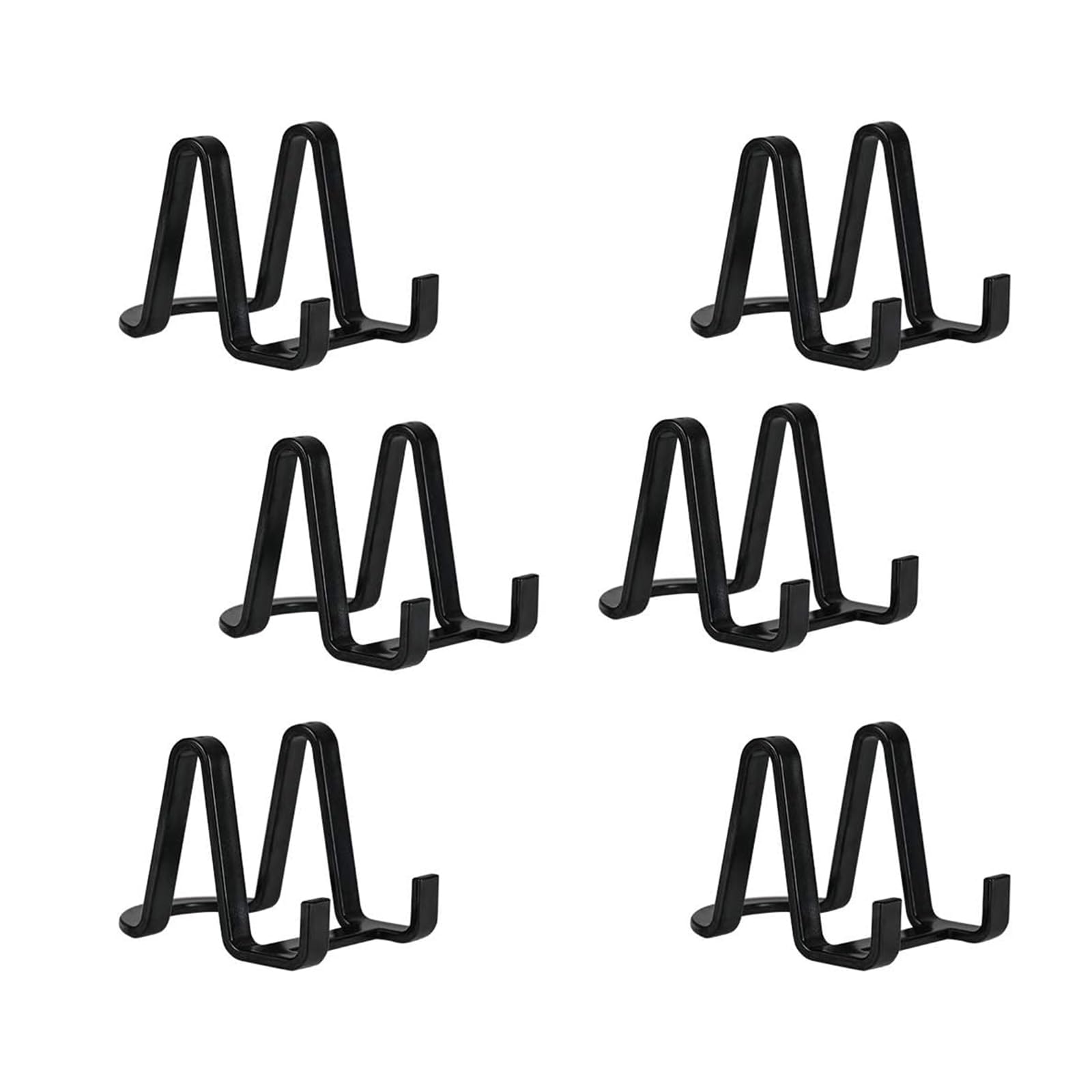 Tincogo Small Plate Stands for Display - 3-Inch Black Plastic Easel Holders for Picture Frames, Photos, Postcards, and Tabletop Art - 6 Pack