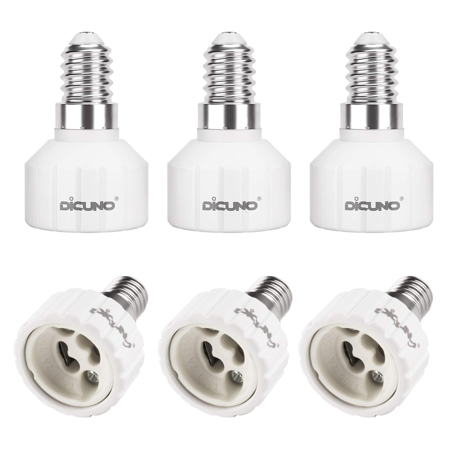 DiCUNO E14 to GU10 Socket Converter/SES Small Edison Screw E14 to GU10 Socket Lamp Holder Adapter for LED Bulbs Maximum Wattage 200W Maximum Voltage 250V, 6-Pack