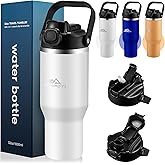 POPOACTI Insulated Tumbler,34 oz Stainless Steel Water Bottle, BPA-Free, Double-Walled Vacuum, Flip Straw for Travel, Keeps Drinks Hot & Cold for 12 Hours,For Outdoors Car Gym Office (White)
