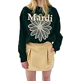 mardi mercredi Women's FLOWERMARDI NEEDLEWORK Embroidered Graphic Sweatshirt, 100% Cotton, Relaxed Fit Crewneck, Daisy Design