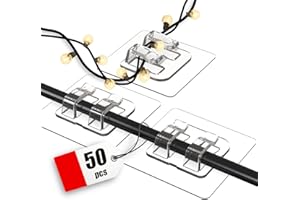 50PCS Christmas Light Clips, Outdoor Light Hooks, Waterproof Adhesive Cable Clips for Hanging Christmas Lights, Clear Sticky 