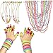 SmitCo LLC Little Girl Accessories - Play Jewelry Party Favors Set Of 10 Pre-filled Goodie Bags - 2 Neon Coil Bracelets, 1 Long Strand of Beads, 2 Emoji Rings and 1 Hair Piece, Total 60 Pieces