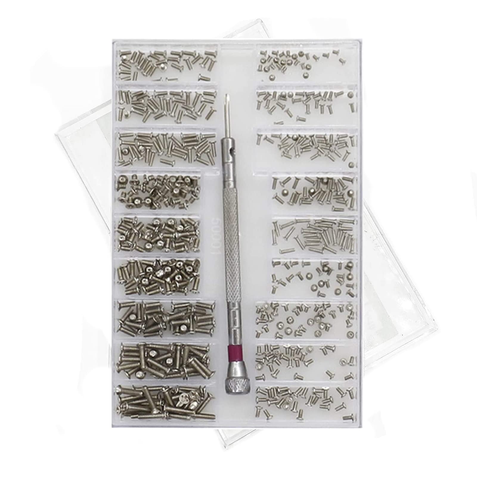Bymivofun 500 Pieces Micro Screws with Screwdriver, Tiny Repair Screws Set, 18 Sizes, for Glasses, Laptops, Jewellery, Cameras, Watches