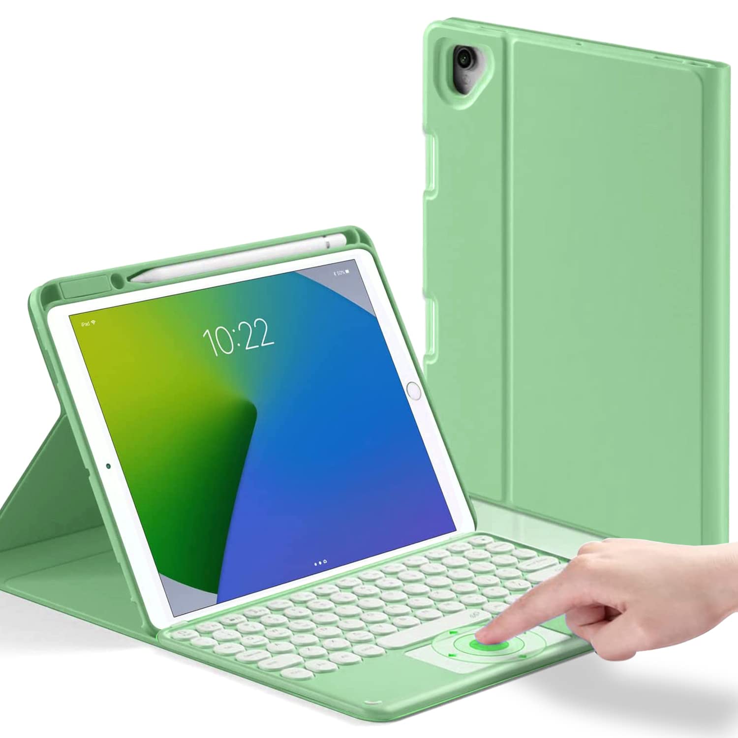 YMXuan Touchpad Keyboard Case for iPad 9.7-inch (6th Gen 2018 /5th Gen 2017)-iPad Pro 9.7 inch-iPad Air 2,Protective Cover,Detachable Wireless Keyboard with Trackpad,Bulit-in Pencil Holder (Green)