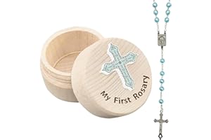 AZBUK My First Rosary Keepsake Box for Boys - Holy Communion Rosary Necklace for Christian Boys - Baptism Gift