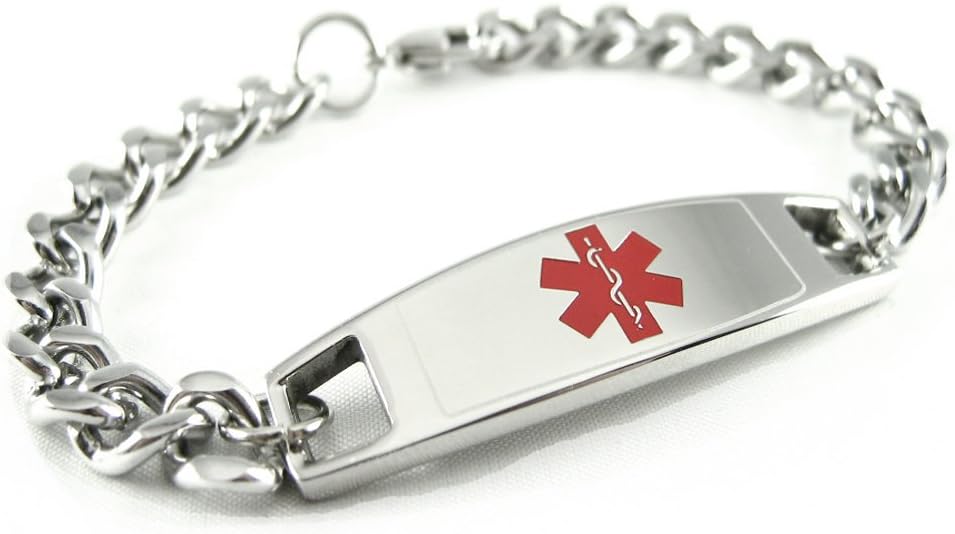 Medical Alert Bracelet for Kids Stainless Steel with Free Custom Engraving and ID Card, Curb Chain - Red | Made in USA - Wrist Size 8 Inch