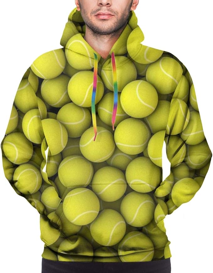 Stylish Yellow Tennis Balls Hoodies Men 3D Sweatshirts Pullover Casual